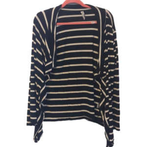 Open striped cardigan with elbow patches